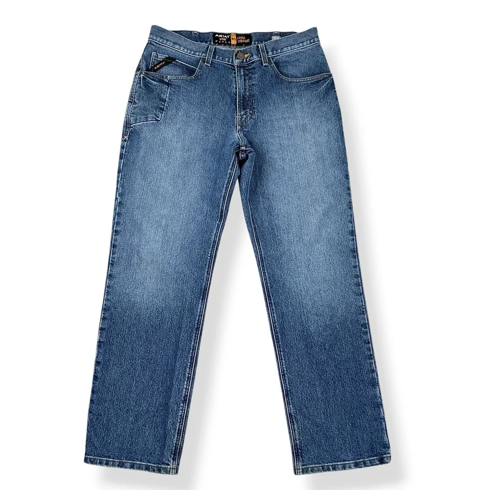 Ariat Jeans Men 32x30 (ACTUAL 32x29) Blue Rebar M3 Loose Blue Straight Workwear